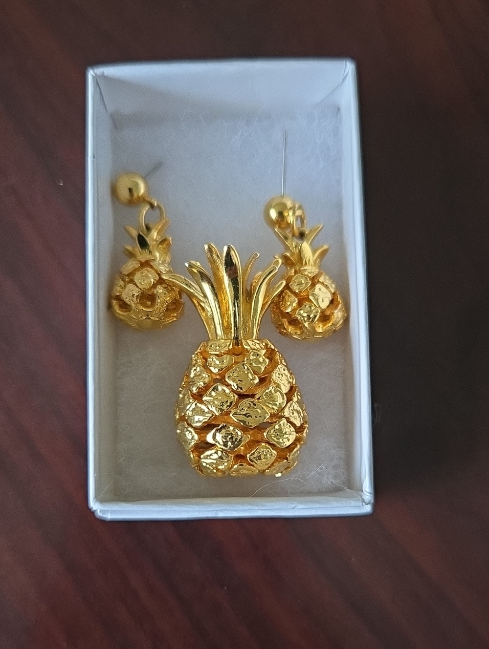 Gold-tone Pineapple Pendant & Earrings Set